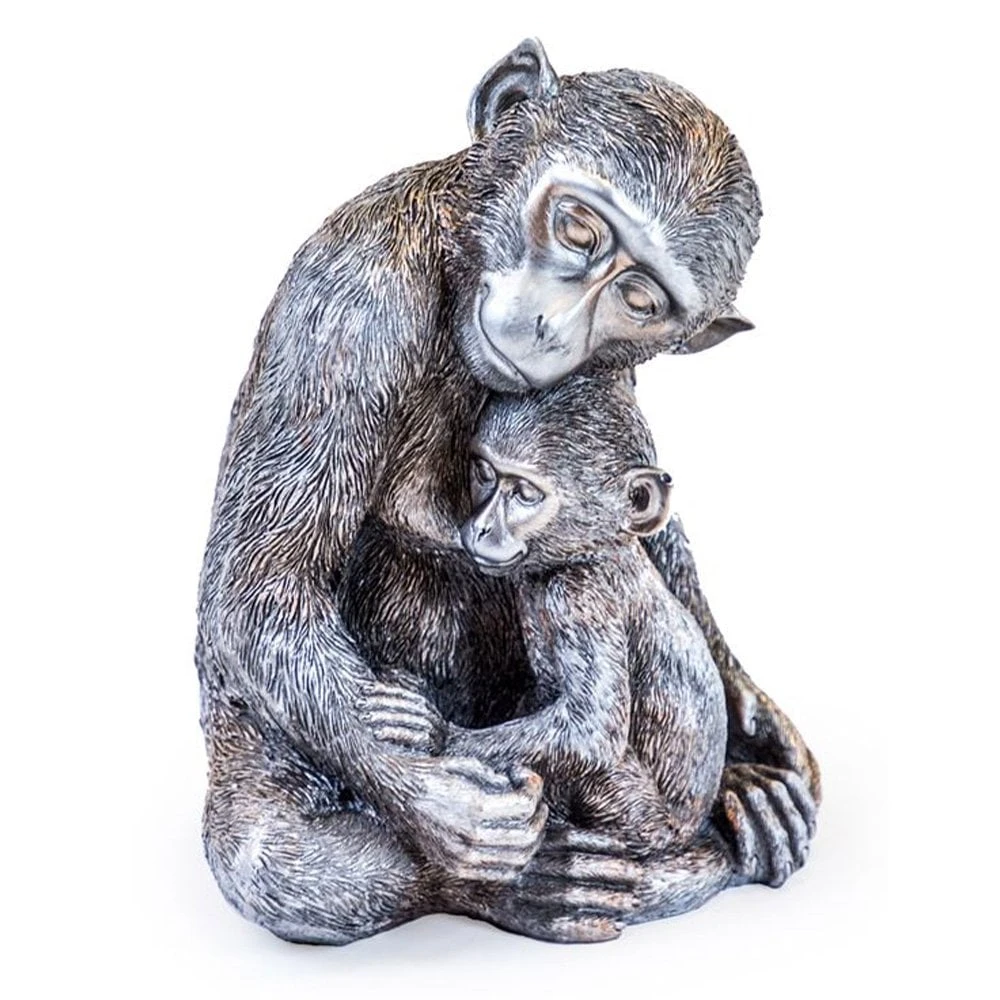 Antique Silver Monkey With Baby Figure 3 Antique Silver Monkey With Baby Figure