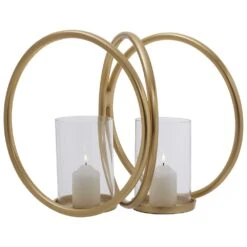 Aura Medium Double Candle Holder Gold