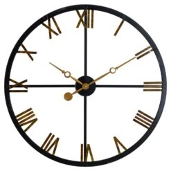 HI Black And Gold Skeleton Station Clock