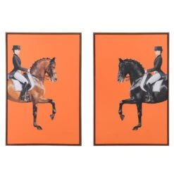 Bright Orange Equestrian Pictures - Set Of 2