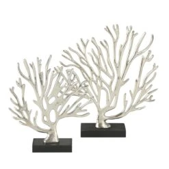 Coral Ornament Black & Silver - Set Of 2