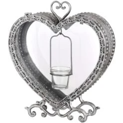 HI Freestanding Antique Silver Heart Tealight Lantern