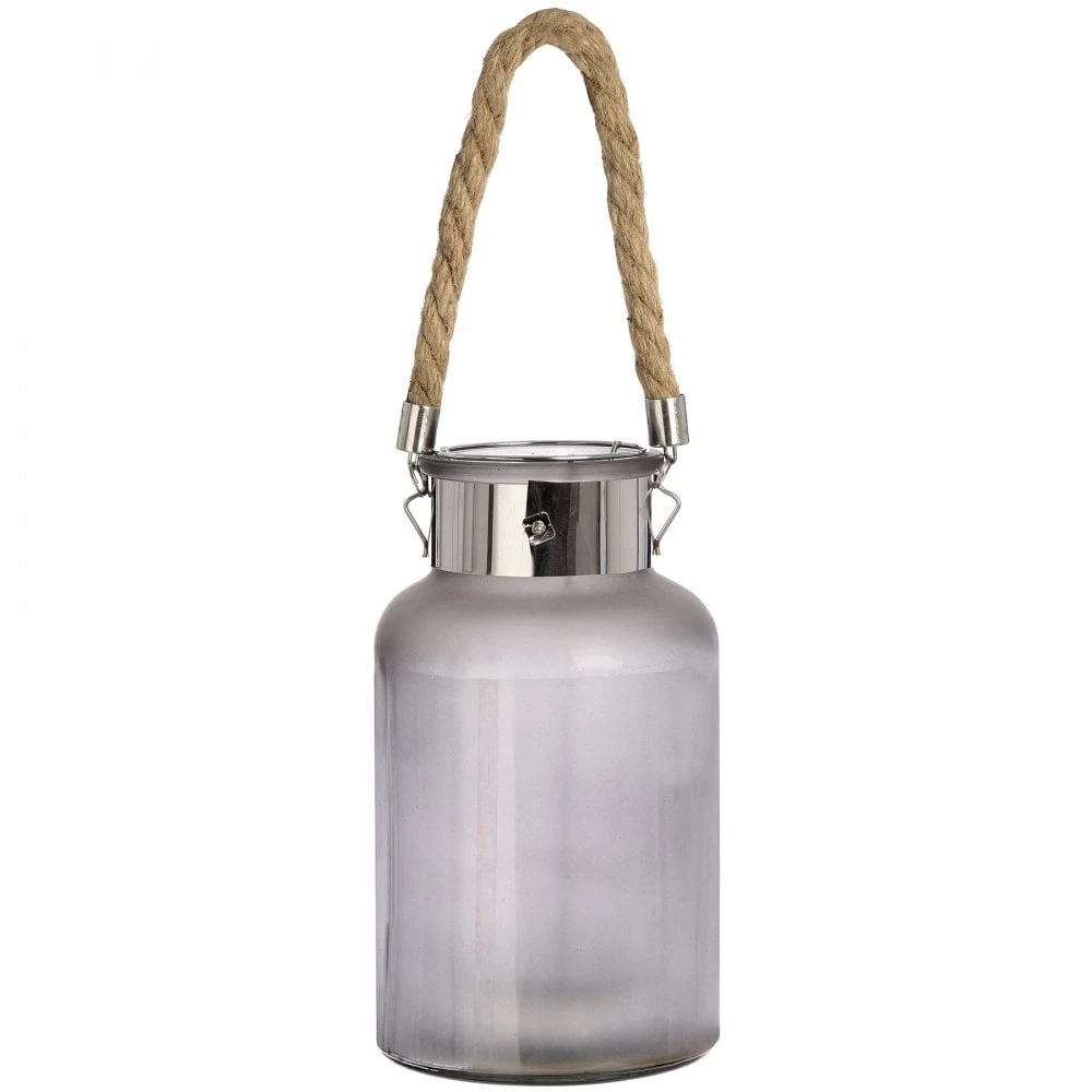 HI Frosted Glass Lantern With Rope Detail And LED 3 HI Frosted Glass Lantern With Rope Detail And LED