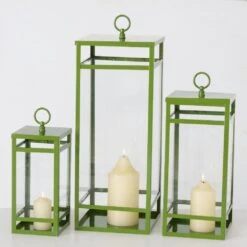 Green Metal Lanterns - Set Of 3 -Home Decor Store green metal lanterns set of 3 p7694 123997 image