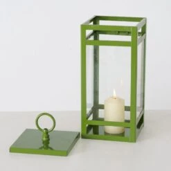 Green Metal Lanterns - Set Of 3 -Home Decor Store green metal lanterns set of 3 p7694 123999 image