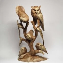 Group Of Owls Teak Carving