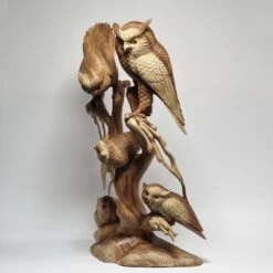 Group Of Owls Teak Carving -Home Decor Store group of owls teak carving p4368 101611 image