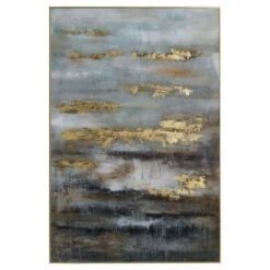 HI Large Abstract Grey And Gold Glass Image With Gold Frame