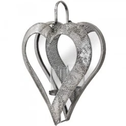 HI Large Antique Silver Heart Tealight Holder