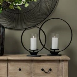 HI Large Black Hoop Hurricane Lantern -Home Decor Store large black hoop hurricane lantern p8494 131275 image
