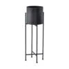 HI Large Gun Metal Grey Cylindrical Planter On Black Frame