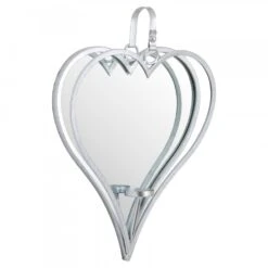 HI Large Silver Mirrored Heart Candle Holder