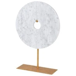 Large White Marble Disc On Stand Ornament
