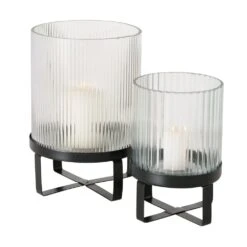 Ribbed Glass Candle Holders - Set Of 2