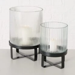 Ribbed Glass Candle Holders - Set Of 2 -Home Decor Store ribbed glass candle holders set of 2 p8816 134240 image