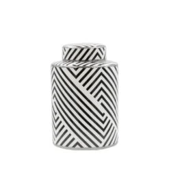 Round Black & White Patterned Ginger Jar - Medium