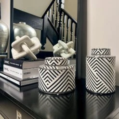 Round Black & White Patterned Ginger Jar - Small -Home Decor Store round black white patterned ginger jar small p5518 131116 image