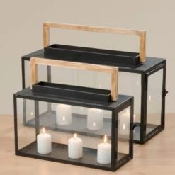 Set Of 2 Black Rectangle Lanterns