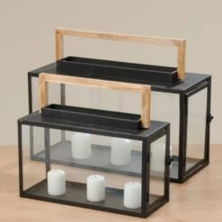 Set Of 2 Black Rectangle Lanterns -Home Decor Store set of 2 black rectangle lanterns p1552 2907 image