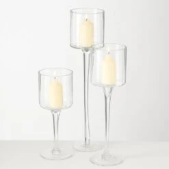 Set Of 3 Clear Glass Candle Votives