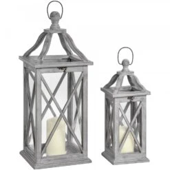 HI Set Of Two Grey Cross Section Lanterns