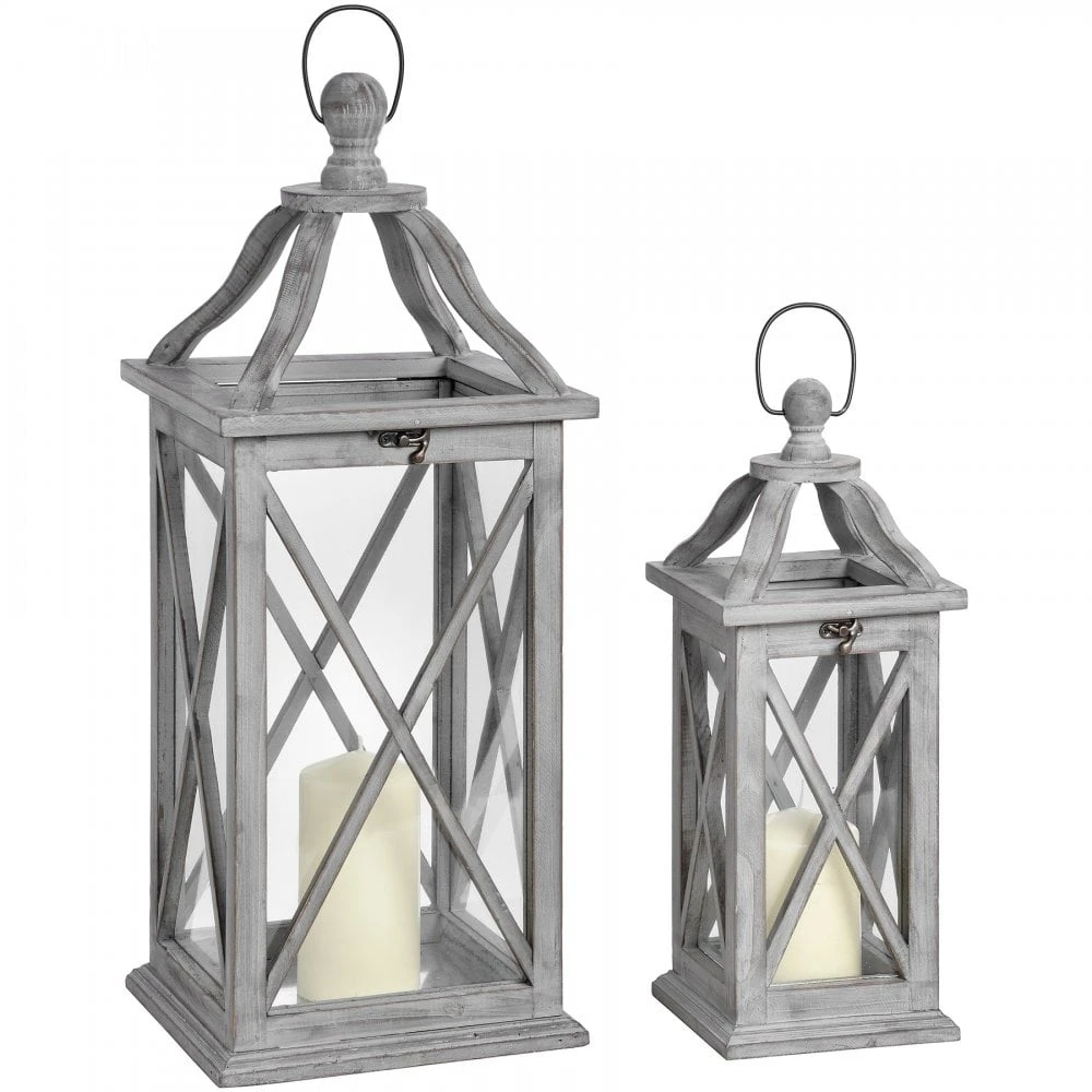 HI Set Of Two Grey Cross Section Lanterns 3 HI Set Of Two Grey Cross Section Lanterns
