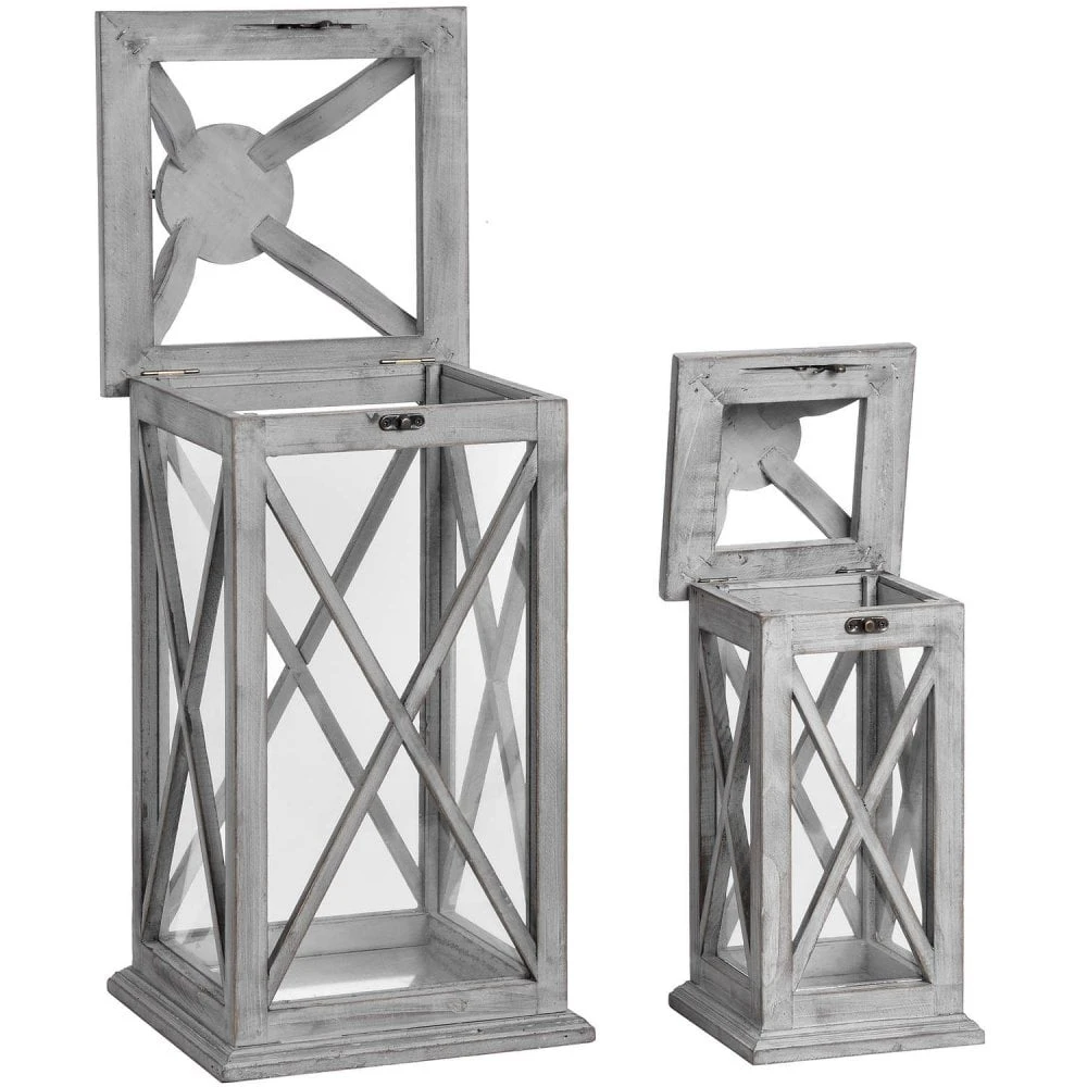 HI Set Of Two Grey Cross Section Lanterns 5 HI Set Of Two Grey Cross Section Lanterns - Image 3