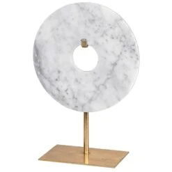 Small White Marble Disc On Stand Ornament