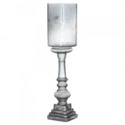 HI Smoked Glass Tall Pillar Candle Holder