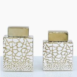 White & Gold Giraffe Spot Ginger Jar - Large -Home Decor Store white gold giraffe spot ginger jar large p5511 110107 image