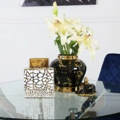 White & Gold Giraffe Spot Ginger Jar - Medium -Home Decor Store white gold giraffe spot ginger jar medium p5512 110102 image