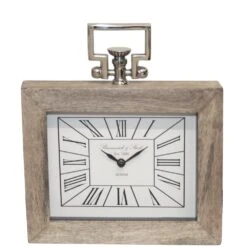 Wood & Nickel Rectangle Table Clock